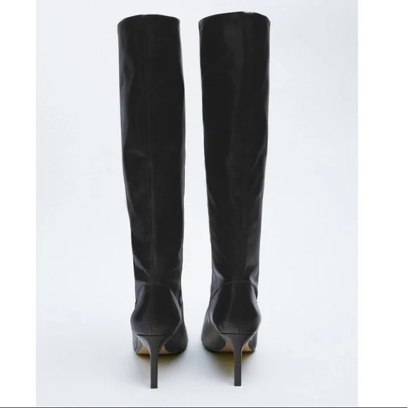 NEW! Zara 3.1” Heeled Leather Knee Boots Size 41 - Picture 2 of 14